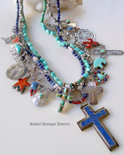  Schaef Designs Lapis & Sleeping Beauty Turquoise Charm Necklace | Lapis Cross | Rocki Gorman Charms| Schaef Designs Southwestern Jewelry | Online upscale jewelry boutique | San Diego CA