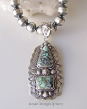 Schaef Designs artist signed New Lander Turquoise & Sterling silver pendant & necklace | Collectible Native American Turquoise online Jewelry gallery | Schaef Designs Collectible artisan handcrafted Southwestern & Equine Jewelry | San Diego CA 