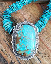 Schaef Designs Southwestern Blue Turquoise & Brown Deerskin Long Necklace | Arizona