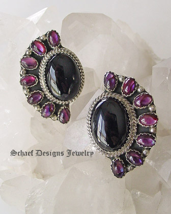 Purple paua shell & black onyx post earrings | | online upscale Southwestern Native American Equine jewelry gallery boutique | Schaef Designs artisan handcrafted Jewelry | San Diego CA 