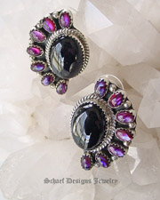 Purple paua shell & black onyx post earrings | | online upscale Southwestern Native American Equine jewelry gallery boutique | Schaef Designs artisan handcrafted Jewelry | San Diego CA 