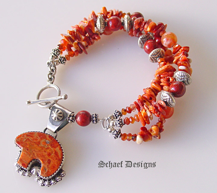 Rocki Gorman Apple Coral & sterling silver bear charm | Galisteo Collection | Schaef Designs | San Diego, CA | spiny oyster bracelet 