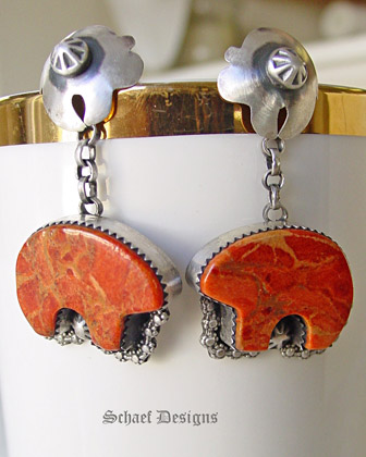 Rocki Gorman Bear apple sponge coral fetish & concho earrings | Galisteo Collection | upscale online Southwestern Turquoise Jewelry gallery boutique | Schaef Designs Southwestern & Equine Jewelry | San Diego CA