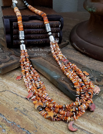 Schaef Designs Orange Spiny & Sterling Silver Vintage Charm Necklace | Arizona
