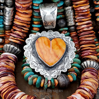 Schaef Designs Orange Spiny Oyster Shell & Sterling Silver Southwestern Heart Pendant | Arizona