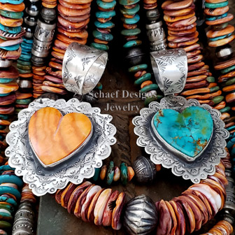 Schaef Designs Orange Spiny Oyster Shell & Sterling Silver Southwestern Heart Pendant | Arizona