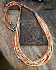 Schaef Designs Orange Spiny Oyster & Sterling Silver Long Multi Necklace | Arizona