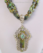Schaef Designs Capistrano Cross pendant | Turquoise with citrines | Upscale online Southwestern, Equine, & Native American Jewelry Gallery Boutique | Schaef Designs artisan handcrafted Jewelry | San Diego CA