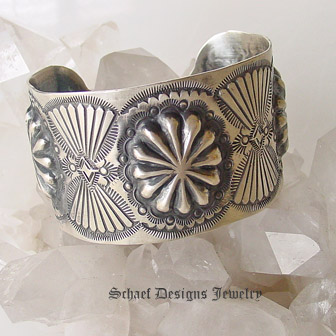 Vintage Stamped Silver Repose Cuff Bracelet Vintage Jewelry Collection | | Native American artist Signed  VJP | Schaef Designs Southwestern Jewelry | online Jewelry Boutique | San Diego CA 