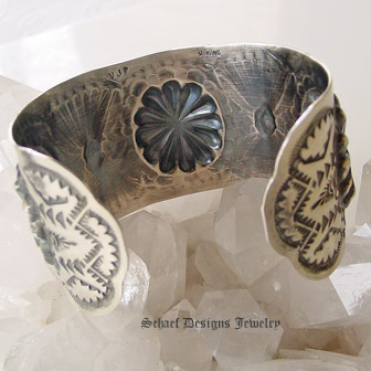 Vintage Stamped Silver Repose Cuff Bracelet Vintage Jewelry Collection | | Native American artist Signed  VJP | Schaef Designs Southwestern Jewelry | online Jewelry Boutique | San Diego CA 
