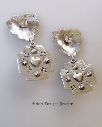 Schaef Designs Purple Turquoise Heart Charm on Sterling Silver Reversible Heart Crosspath Earrings | Upscale Native American Southwestern & Equine online Jewerly Gallery | Schaef Designs artisan handcrafted jewelry | San Diego CA 