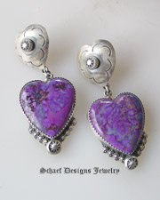 Rocki Gorman Purple Turquoise Heart Earrings | Galisteo Collection | American Indian Handcrafted Jewelry 