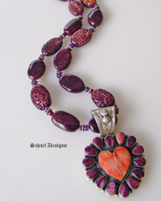 Dan Dodson Purple Spiny Oyster Heart Pendant on Schaef Designs amethyst, garnet and purple spiny oyster shell necklace |  Native American Artist | Schaef Designs | San Diego, CA 