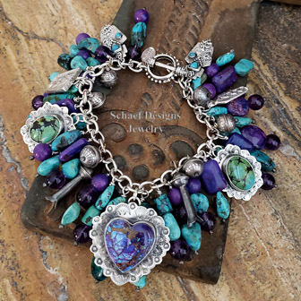 Schaef Designs Purple Turquoise Heart Amethyst Turquoise & Sterling Silver Southwestern Charm Bracelet | Arizona 