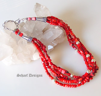 Red Coral & Sterling Silver 4-Strand Necklace for Rocki Gorman Pendants | Schaef Designs | San Diego, CA