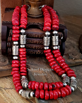 Schaef Designs red coral & sterling silver Southwestern basics tube bead Necklace | Arizona
