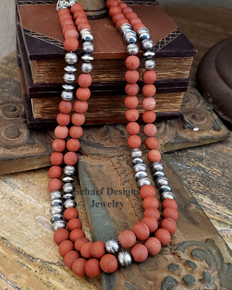 Schaef Designs Southwestern Basics Matte Red Jasper & Navajo Pearl Necklace Set | Arizona