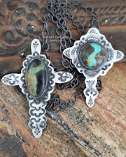 Schaef Designs Southwestern Blue Turquoise & Brown Deerskin Long Necklace | Arizona