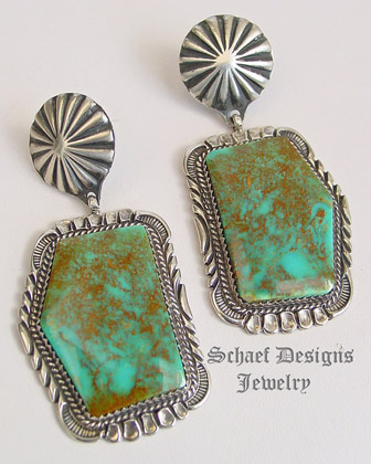Royston Turquoise Native American Navajo W. Denetdale Post  Earrings | upscale online Native American Southwestern Equine Jewelry gallery boutique | Schaef Designs artisan hand-crafted jewelry | San Diego CA 