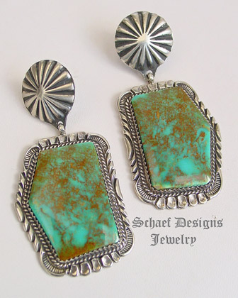 Royston Turquoise Native American Navajo W. Denetdale Post  Earrings | upscale online Native American Southwestern Equine Jewelry gallery boutique | Schaef Designs artisan hand-crafted jewelry | San Diego CA 