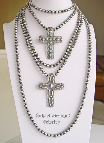 Schaef Designs 8mm oxidized sterling silver navajo pearl long necklaces | Vintage Revival Jewelry Collection | Native American Charms |upscale artisan handcrafted Native American, Southwestern, Turquoise jewelry | Schaef Designs | New Mexico  