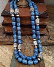 Schaef Designs Denim Lapis & Sterling Silver Southwestern Tube Bead and Navajo Pearl Bead Necklace Set | New Mexico 