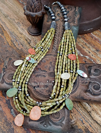 Schaef Designs Serpentine Navajo Pearl and Native American Tab Necklace  | Arizona 