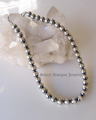 Oxidized antiqued vintage sterling silver bead 10 mm single strand necklace | upscale online Native American Southwestern Equine Jewelry gallery boutique | Schaef Designs artisan hand-crafted jewelry | San Diego CA