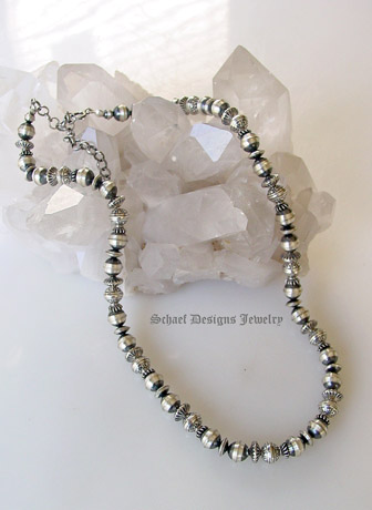 Oxidized antiqued vintage sterling silver bead single strand necklace | upscale online Southwestern Equine Native American Turquoise Jewelry Gallery Boutique | Schaef Designs artisan hand-crafted Jewelry | San Diego, CA 