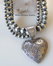 Rocki Gorman Sterling Silver Stamped Heart Large Pendant | Vintage Collection | Schaef Designs Southwestern Turquoise Jewelry| San Diego CA 