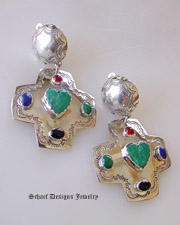 Joan Slifka Turquoise heart garnet lapis onyx malachite concho cross dangle clip earrings | online upscale jewelry boutique | Schaef Designs Southwestern Jewelry | San Diego CA 