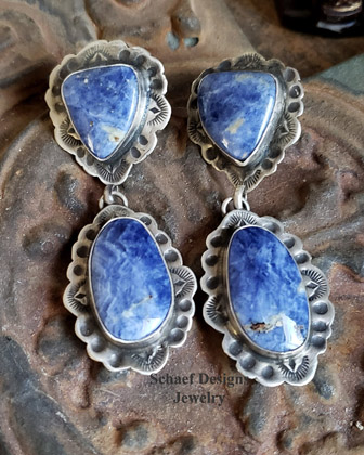 Schaef Designs Sodalite & Hand stamped sterling silver Southwestern POST Earrings | Arizona