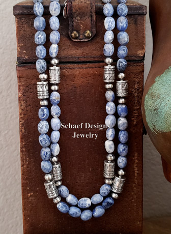 Schaef Designs Sodalite Barrel Beads & sterling silver Southwestern basics necklace set | Arizona