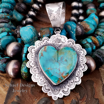 Schaef Designs Kingman Turquoise & sterling silver Southwestern heart pendant| Arizona