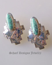 Spiderweb Turquoise & Sterling Silver artist Signed HJ post earrings | old pawn | Schaef Designs Native American Southwestern & Equine Jewelry | Online upscale southwestern equine jewelry boutique gallery | San Diego CA  