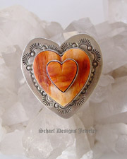 Gary G double heart stacked orange spiny oyster 3-d heart ring | Schaef Designs Southwestern Turquoise Jewelry| San Diego, CA 