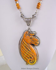  Francisco Gomez Orange Spiny Oyster Shell carved horse portrait pendant  & necklace | Schaef Designs Equine, Southwestern, Native American & turquoise Jewelry | Online upscale artisan handcrafted jewelry gallery boutique | San Diego CA