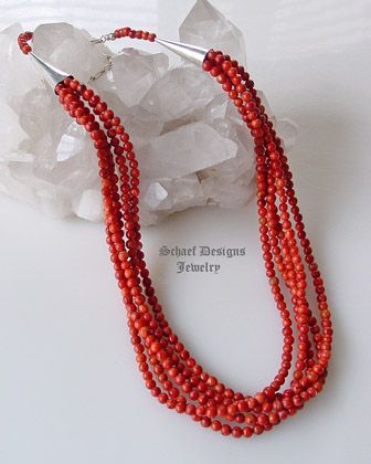 Apple Sponge Coral Sterling silver 5 strand adjustable necklace | online upscale southwestern equine jewelry gallery boutique | Schaef Designs Southwestern Turquoise Jewelry | San Diego CA