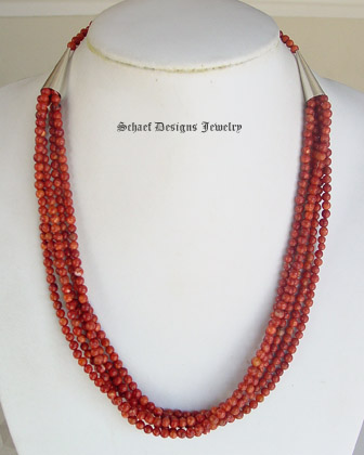 Apple Sponge Coral Sterling silver 5 strand adjustable necklace | online upscale southwestern equine jewelry gallery boutique | Schaef Designs Southwestern Turquoise Jewelry | San Diego CA