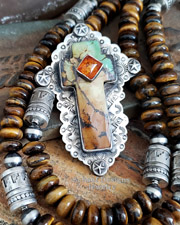 Schaef Designs Green Hubei Turquoise & Sterling Silver Reversible Southwestern Cross pendant | Arizona