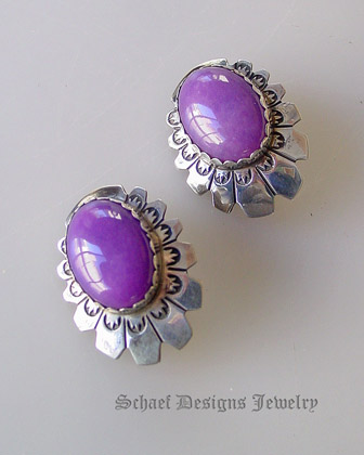 Sugilite & Sterling Silver signed Native American Clip Earrings | Upscale online Southwestern, Equine, & Native American Jewelry Gallery Boutique | Schaef Designs artisan handcrafted Jewelry | San Diego CA 