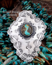 Schaef Designs Hubei Turquoise & Sterling Silver Southwestern Sheild Pendant ONE OF A KIND | New Mexico 