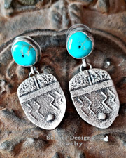 Schaef Designs Tufa Mask Turquoise POST Earrings | New Mexico