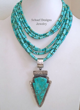 Schaef Designs Kingman Turqouise Arrowhead & sterling silver Large Southwestern Pendant | New Mexico 