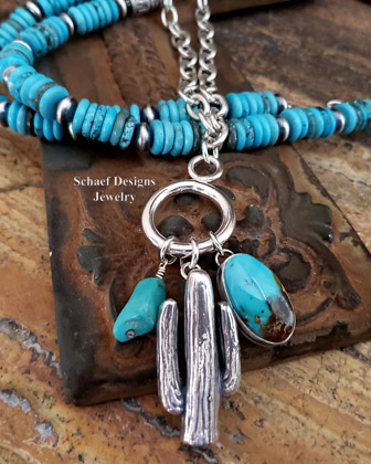 Schaef Designs long turquoise sterling silver Susan Cummings cactus Southwestern charm necklace | Arizona