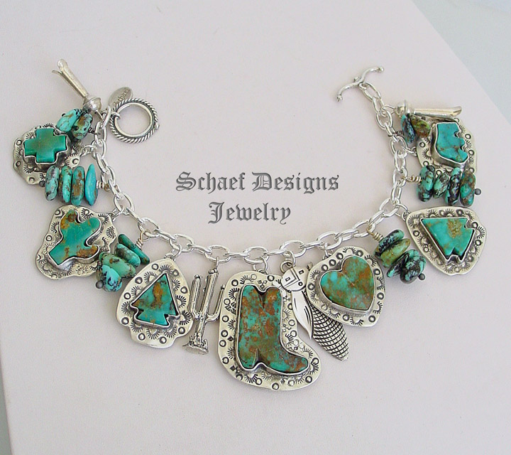 Denim Lapis and Sterling Silver 3 strand charm bracelet with Rocki Gorman Denim Lapis Boot Charm | Handcrafted by an American Indian | Galisteo Collection | Schaef Designs | San Diego CA 