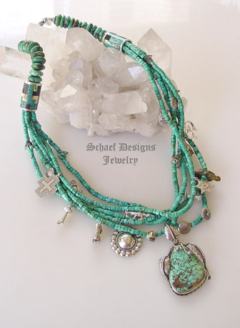 Schaef Designs turquoise charm necklace with native american jewelry | treasure necklace | Totem Animal Jewelry | Upscale online Southwestern, Equine, & Native American Jewelry Gallery Boutique | Schaef Designs artisan handcrafted Jewelry | San Diego CA 