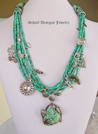 Schaef Designs turquoise charm necklace with native american jewelry | treasure necklace | Totem Animal Jewelry | Upscale online Southwestern, Equine, & Native American Jewelry Gallery Boutique | Schaef Designs artisan handcrafted Jewelry | San Diego CA 