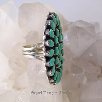  Old pawn Blue Turquoise & Sterling Silver large cluster ring | Collectible Native American Turquoise online Jewelry gallery | Schaef Designs Collectible artisan handcrafted Southwestern & Equine Jewelry | San Diego CA 