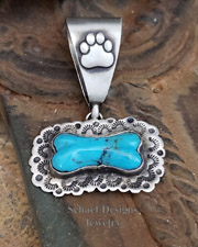 Schaef Designs Turquoise & hand stamped Sterling Silver dog bone pendant | Pet memorial gift, Loss of a Pet, Memorial Jewelry  | Arizona